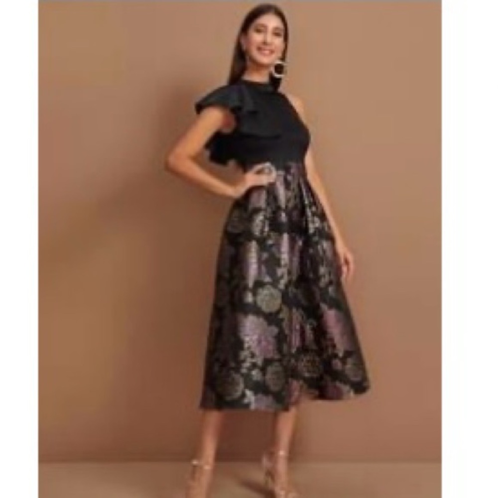 SHEIN Black and Metallic Floral Dress
